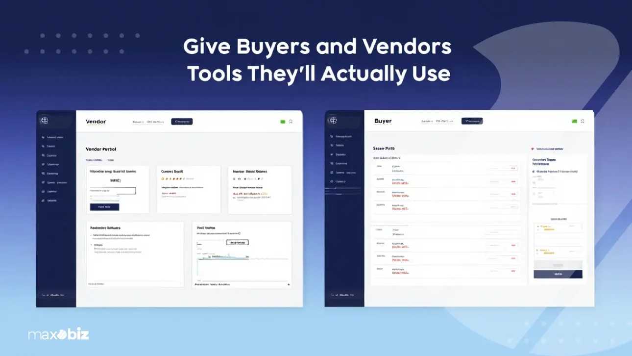Custom B2B eCommerce vendor and buyer dashboards showing user-friendly tools for quotes, orders, and performance tracking.