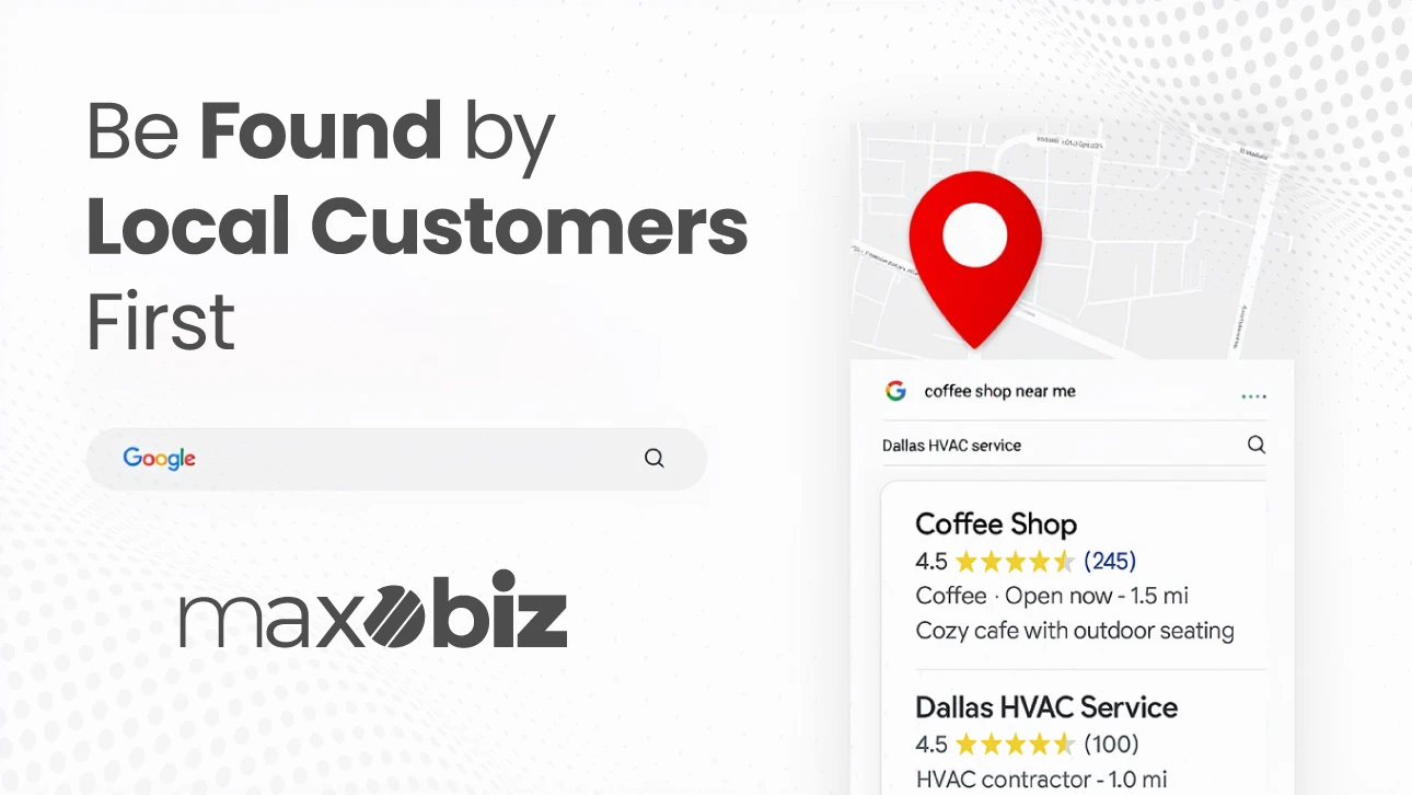 Be found by local customers first – Maxobiz digital marketing services in Dallas helping businesses appear in Google search results like coffee shops and HVAC services.