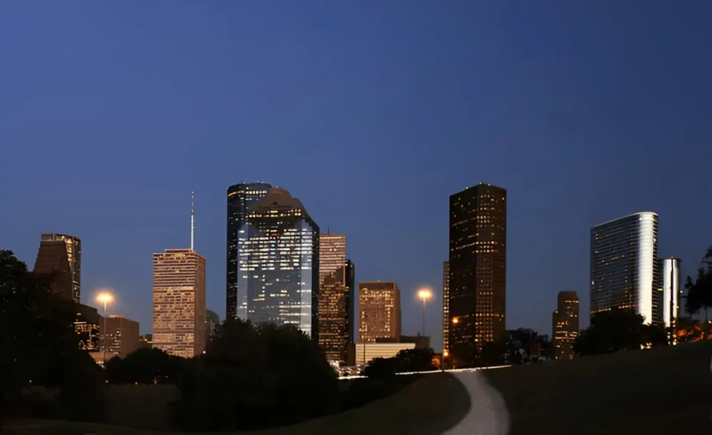 Aerial view of Plano, Texas, showcasing downtown buildings, streets, and businesses — potential hubs for local digital marketing services.