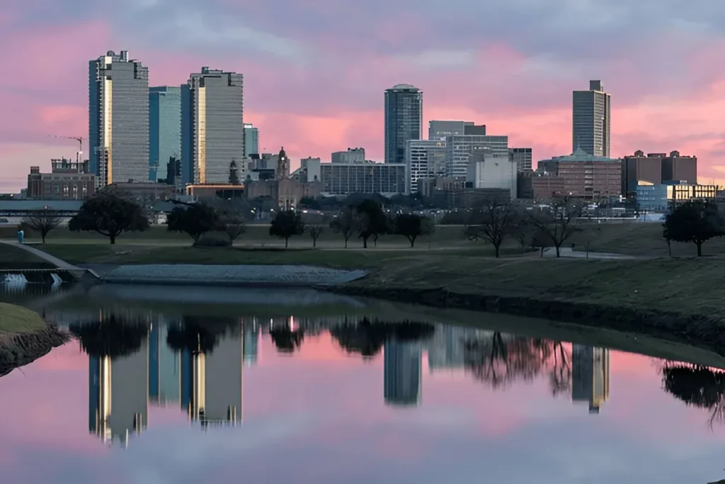 Downtown Fort Worth skyline at dusk reflecting Maxobiz digital marketing services Fort Worth